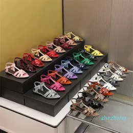 2023-Mode Damen Flache Sandalen Sommer Designer Leder Casual Flats Dünne Riemenkombination bequeme spitze Schnürsenkel Große Größe 35-44