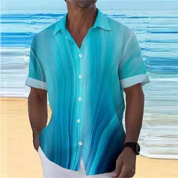 Camicie casual da uomo XS-5XL 2023 Camicia estiva con stampa blu Cardigan Manica corta Sottile traspirante Beach Outdoor hawaiano