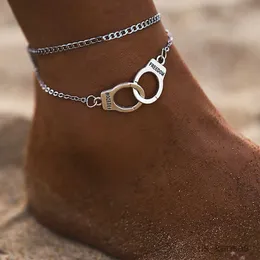 Anklets New Anklet Multilayer Silver Foot Foot Chain Stain Stail Cloylet Colet For Women Beach Jewelry R230707