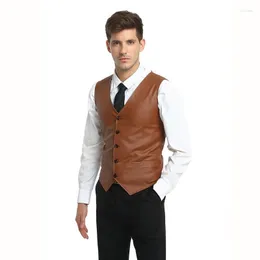 Gilet da uomo Arrivo Estate Mens Gilet Moda PU Colletto con scollo a V in pelle per uomo Slim Fit monopetto Chaleco Hombre Plus Size