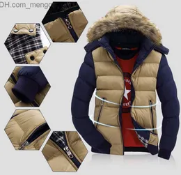 Parkas masculinas Uwback roupas novas jaquetas grossas de penas masculinas gola de pele inverno casacos quentes patchwork inverno zíper S-4XL Outwear Z230711