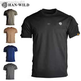 T-shirt da uomo HAN WILD Sport all'aria aperta Uomo T-shirt tattiche Uomo T-shirt da escursionismo Special Army Cotton Quick Dry Manica corta Solido traspirante L230707