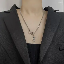 Подвесные ожерелья южнокорейская земля прохладное ожерелье по личности мужское и женское мультфильм милый животный круглый кружок Короткий свитер цепь