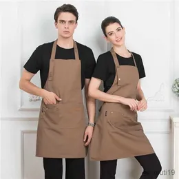 Fartuch kuchenny nowy Pure Color gotowanie płócienny fartuch kuchenny Unisex kobieta mężczyzna szef kuchni kelner sklep fartuchy fryzjerskie akcesoria kuchenne R230707