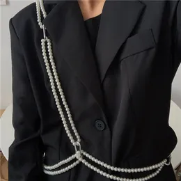 Belly Chains pearl waist chain fashion pearl Harness Chain temperament elegant shirt suit belt female decorative diagonal 230706