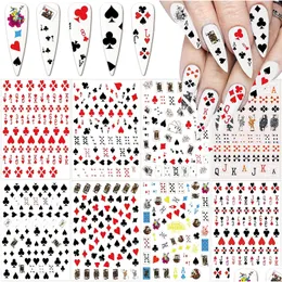 Çıkartma Çıkartmaları Poker Tırnak Sanat Çıkartma 3D Moda Oyun Kartları Tasarımcı Kırmızı Kalp Elmas Maça Geometrik Mektup Damla Teslimat H DH5P8