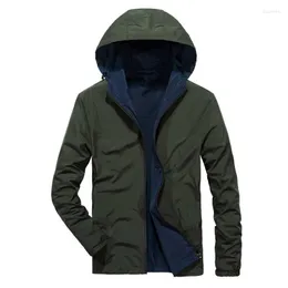 Jaquetas masculinas jaqueta lateral dupla primavera de outono de outono casual com capuz windbreaker fora roupas de casaco