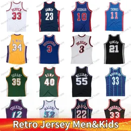 Camisola de Basquete Estilo Retro Masculino Crianças Oneal Mutombo Pippen Bryant James Bibby Hill James Carter Allen Iverson Rodman Drexler Bird 33 Ewing Olajuwon Rodman Malone