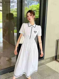 Designer Casual Dresses for women Summer New Womens Triangle Emblem Iron Mark Polo Neck Short Sleeve Dress Wave Fashion Dress