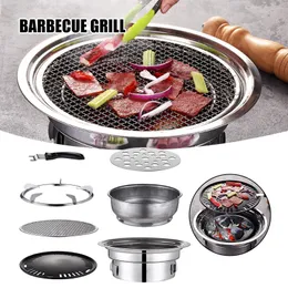 BBQ Grills Charcoal Grill Portable Household Korean Round Carbon Barbecue Camping Stove for Outdoor Indoor WXV Sale 230706