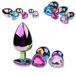 Brinquedos para adultos plugue anal de metal colorido arco-íris vidro diamante base em forma de coração sexy SM masculino e feminino sexo 230706