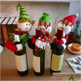 Decorazioni natalizie New Xmas Bottle Holder Vino rosso Er Borse Abbraccio Babbo Natale Pupazzo di neve Decorazione tavola da pranzo Decorazioni per feste a casa Ic55 Dhcrt