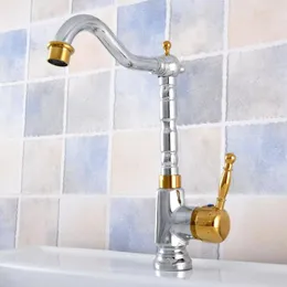 Rubinetti da cucina Rubinetto per lavabo da bagno in ottone cromato lucido oro Rubinetto per lavabo Miscelatore monocomando a rotazione 360 Lsf804