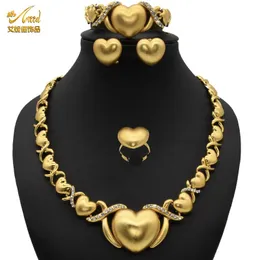 Necklaces Aniid Necklace Set Xo Heart Gold Plated Jewelry Wedding Design Ladies Pendent Shaped Crystal Kid Rhinestone Big Dubai Ethiopian