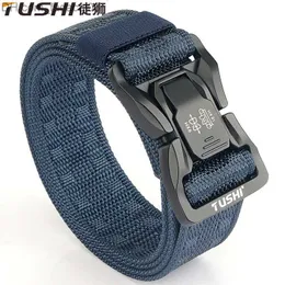 Belts TUSHI Fashion New Men's Belt 125cm 38cm Dome Conveyor Grain Nylon Neckline Practical Metal Quick Release Buckle Men's Belt 4 Z230707