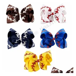 Party Favor 4.5 Inch Glitter Printed Ribbon Baseball Bow With Clip For Kids Girls Large Bowknot Hairgrips Hair Accessories 4712 Drop Dhe7H