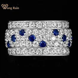 Solitaire Ring Solitaire Ring Wong Rain 18K pozłacane luksusowe srebro 925 Lab Sapphire High Carbon Diamonds kamień szlachetny obrączka Fine Jewelry Z230710