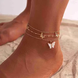 Bracelets de cheville Vintage papillon pendentif cheville pour femmes perle amour coeur gland bracelets de cheville été plage fête pied bijoux cadeaux R230707