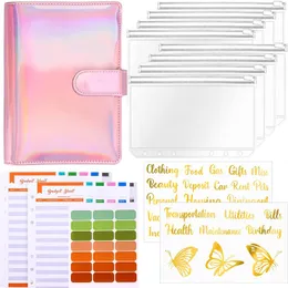 Filing Supplies A6 Binder Budget Cash Envelopes Planner Organizer with Pockets Expense Sheets Sticker Labels for Money Saving 230706