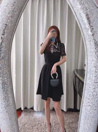 New S-elf Portrait Polo Collar Black Water Soluble Lace Waist Short Dress