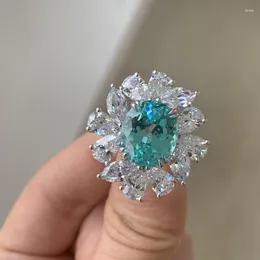 Anelli a grappolo Ruif 925 Sterling Silver 9.79ct Lab Grown Paraiba Per le donne Gioielli di lusso Accessori da sposa Regalo