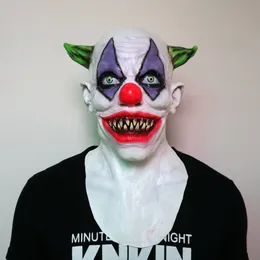 Maski imprezowe przerażający zły straszny Halloween maska klauna guma lateksowa zielony rogaty Joker Clown zabawna impreza rekwizyty do Cosplay 230706