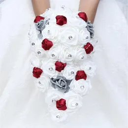 Büyük Uzun Şelale Gelin ve Nedime Pe Rose Rhinestones El Çiçek Partisi Düğün Dekorasyonu8760356273D için Yeni Düğün Buketleri