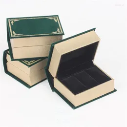 Mücevher Torbaları Yeşil Kitap Şekleli Çift Yüzük Kutusu Tepsisi Yaratıcı Çift Konteyner Düğün Hediye Dava Düzenleyici Kolye Tutucu