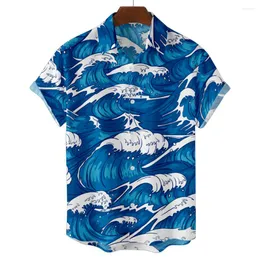 Fritidsskjortor för män Herr Skjorta Grafiska tryck Vågor Turndown Gul gata Korta ärmar Kläder Kläder Mode