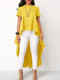 Dresses Zanzea Women Asymmetrical Blouses 2023 Fashion Summer Cotton Linen Tops Casual Solid High Low Oneck Loose Tunic