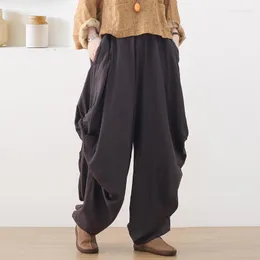 Frauen Hosen 2023 Sommer Herbst Baumwolle Leinen Laterne Breite Bein Lose Elastische Hohe Taille Dünne Damen Rock Capris Hosen