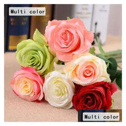 Decorative Flowers Wreaths Wholesale-Artificial Roses Flower Fake Silk Single Mti Colors For Centerpieces Home Party A0744 Dhmwf