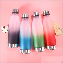 Water Bottles Gradient Colour Abrasive Plastic Cup Leak-Proof Portable For Men And Women Outdoor Sports Fitness Drop Delivery Home G Dhavd