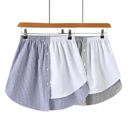 Women Striped Fake Top Lower Sweep Skirt Irregular False Hem Shirt Extenders X7YA