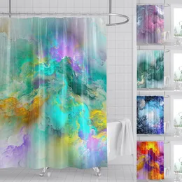 Gardiner psykedelisk marmor dusch gardin hav av moln nebula färgglad galax utrymme häng gardin slips färgbadrum dekoration