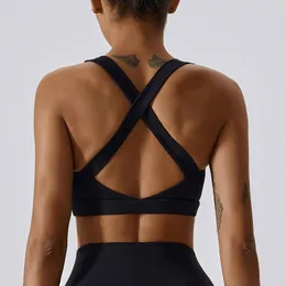 Conjunto de Yoga para mujer, sujetador elástico de apoyo de secado rápido, Push Up, sujetador de compresión para correr, Sexy, de Color sólido, cruzado en la espalda, para deportes al aire libre, gimnasio