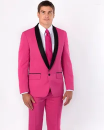 Men's Suits Arrival Groomsmen Shawl Black Lapel Groom Tuxedos Pink Men Wedding Man (Jacket Pants Tie Hankerchief) C30