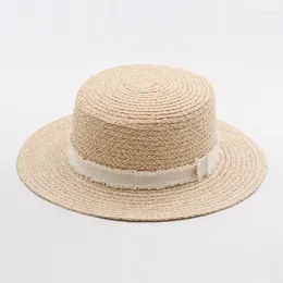 Sombreros de ala ancha X323, sombrero de paja con parte superior plana de rafia, decoración de bordes, protección solar, gorras de playa de viaje, gorra de Panamá