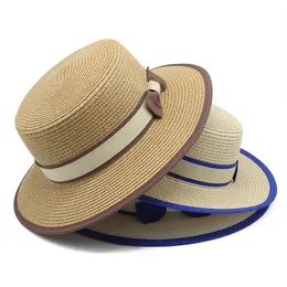 Cappello Panama Cappello da spiaggia estivo semplice da sole Cappello da donna casual piatto a tesa larga Bowknot Cappello di paglia Chapeu Feminino