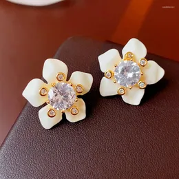 Oorknopjes Licht Luxe Vintage Elegante Witte Bloem Bengelen 2023 Koreaanse Mode Acryl Kristallen Sieraden Feest Geschenken