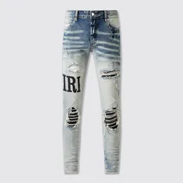 2023 Designer-Herrenjeans Hip-Hop-Mode-Reißverschluss-Loch-Wasch-Jeanshose Retro zerrissene Faltnaht Männer Design Motorradfahren Coole schlanke Hose Lila Jeans für ##