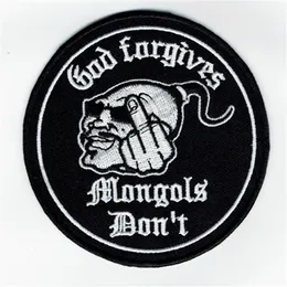 New God Forgives Mongols Don't Motorcycle Club Biker Toppa ricamata Iron On Abbigliamento Front Jacket Vest Rider Patch 3 5quo230Q