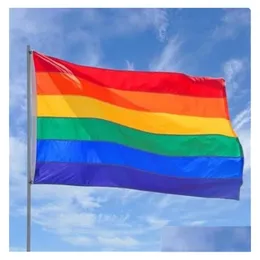 Banner Flaggor Regnbåge 90X150Cm Lesbisk Gay Pride Polyester Flagga Festtillbehör 100st Drop Delivery Hemträdgård Festlig Dhsa1