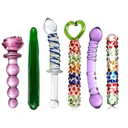 Vuxenleksaker Kristallglas Dildo Masturbator Realistisk Penis Anal Pärlor Butt Plug Sex för Kvinnor Par Vaginal Stimulering 230706