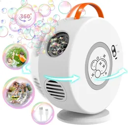 Brinquedo de máquina de bolha de jogos novidade para crianças soprador de bolhas automático recarregável 360° giratório elétrico portátil ao ar livre presente de festa de casamento 230706