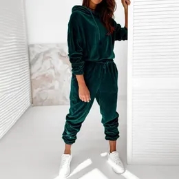 Women's Hoodies Women Hoodie Sweatpants Set Hooded Winter Tracksuit Pockets Keep Warm Stylish Ankle-length Pants