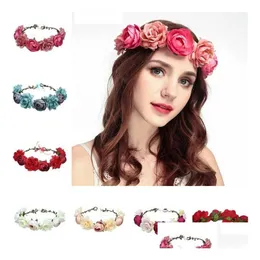 Decorative Flowers Wreaths Imitation Rose Brides Flower Crown Childrens Head Ornaments Handwork Artificial Garland T3I0319 Drop De Dhlbs