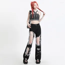 Damenhose 2023 Hose Schwarze Jeans mit weitem Bein und unregelmäßigen gerissenen Löchern Harajuku Gothic