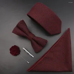 Bow Ties Original High Quality Cotton Handmade Wool Tie Brooch Set Men Necktie Striped Collar Slim Cashmere Casual Business Accessories