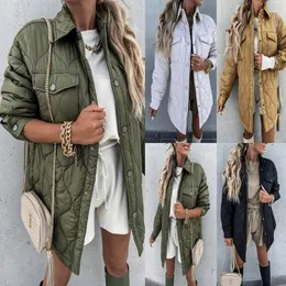 Trench Coats Feminino Lugentolo Jaqueta de Inverno Feminina Plaid Lapela Jaquetas Acolchoadas com Seio Simples Streetwear Casaco Solto Mulher